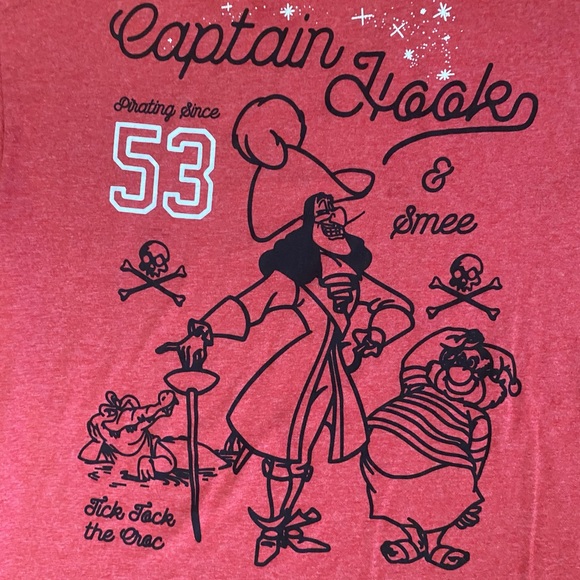 Captain Hook Disney Tshirt Adult Medium Red Cartoon Peter Pan Smee Pirate Tee - Picture 3 of 5